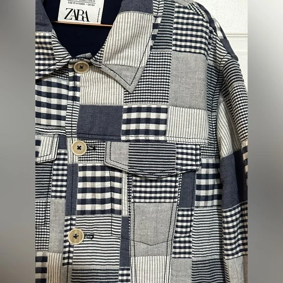 {Zara} QUILTED PLAID PATCHWORK JACKET kids Sz 13-14Yrs